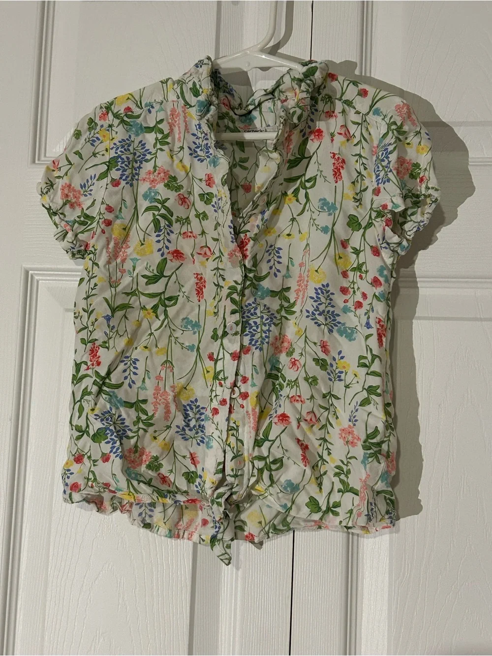 Carter's White Floral Tie-Front Blouse with Multicolor Blooms